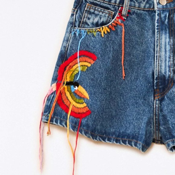 Farm x Anthropologie Colorful Birds Denim Shorts - Picture 8 of 15